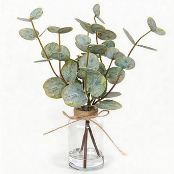 Kaelin Home Artificial Eucalyptus Stems in Glass Vase with Faux Water