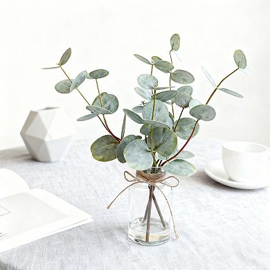 Kaelin Home Artificial Eucalyptus Stems in Glass Vase with Faux Water