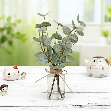 Kaelin Home Artificial Eucalyptus Stems in Glass Vase with Faux Water