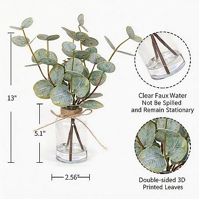 Kaelin Home Artificial Eucalyptus Stems in Glass Vase with Faux Water