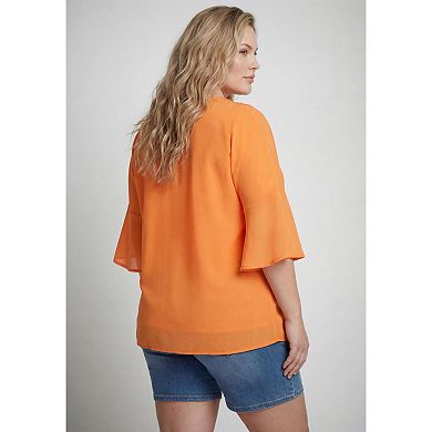 Avenue Women's Plus Size Crochet Trim Caftan Top