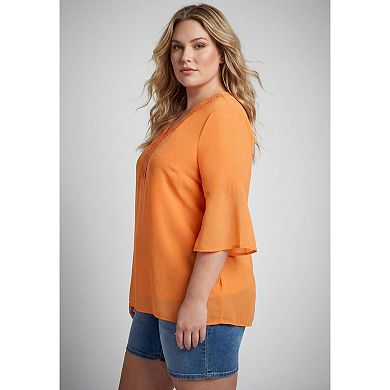 Avenue Women's Plus Size Crochet Trim Caftan Top