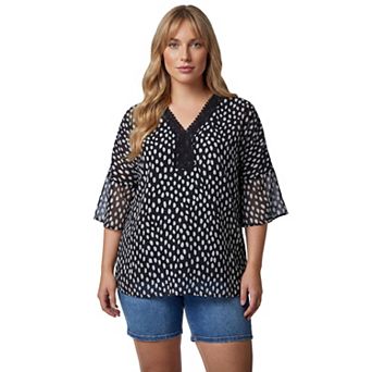 Avenue Women's Plus Size Crochet Trim Caftan Top