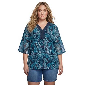 Avenue Women's Plus Size Crochet Trim Caftan Top
