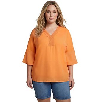 Avenue Women's Plus Size Crochet Trim Caftan Top