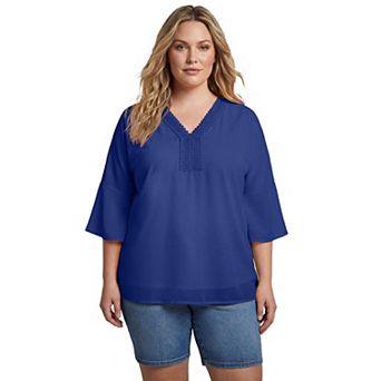 Avenue Women's Plus Size Crochet Trim Caftan Top
