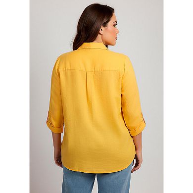Avenue Women's Plus Size Long Sleeve Lace Detail Shirt