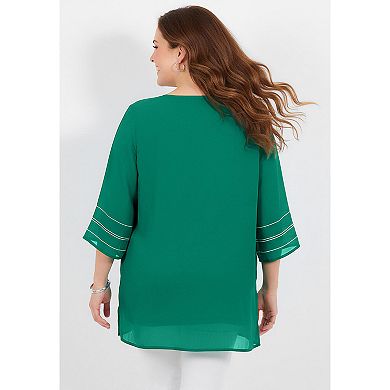 Catherines Women's Plus Size Crinkle Embroidered Tunic