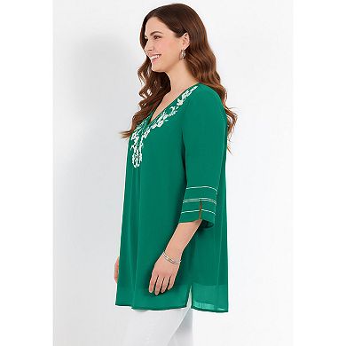 Catherines Women's Plus Size Crinkle Embroidered Tunic