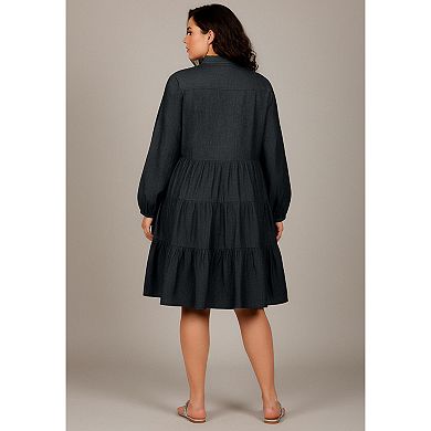 Avenue Women's Plus Size Chambray Shirt Dress