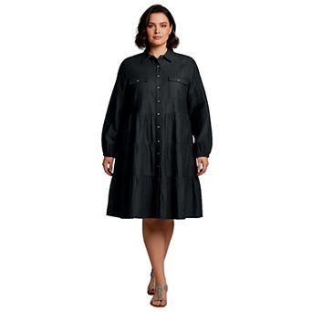 Avenue Women's Plus Size Chambray Shirt Dress