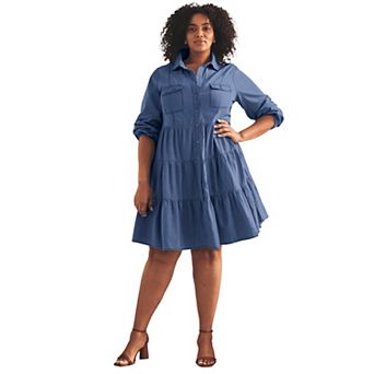 Avenue Women's Plus Size Chambray Shirt Dress