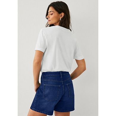 Ellos Plus Size Denim 5-Pocket Relaxed “Mom"" Shorts