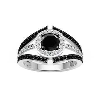 Jewelexcess 1 Carat T.W. Black & White Lab Grown Diamond Silver Ring