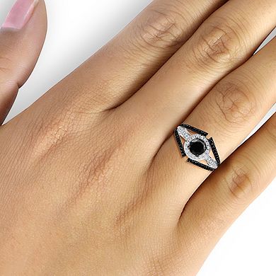 Jewelexcess 1 Carat T.W. Black & White Lab Grown Diamond Silver Ring
