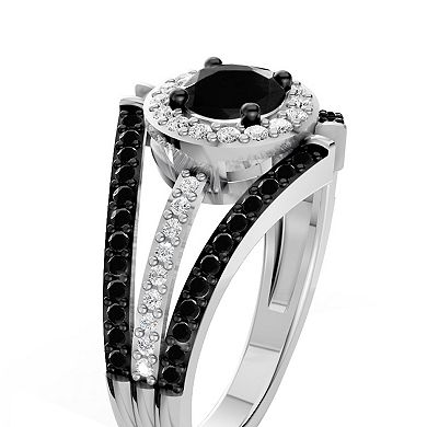 Jewelexcess 1 Carat T.W. Black & White Lab Grown Diamond Silver Ring