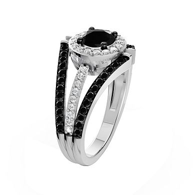 Jewelexcess 1 Carat T.W. Black & White Lab Grown Diamond Silver Ring