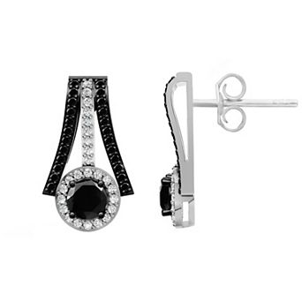 Jewelexcess 1 Carat T.W. Black & White Lab Grown Diamond Silver Earrings