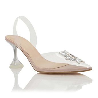 CARMELA Clear Strap Rhinestone Accent Slingback Heeled Sandals