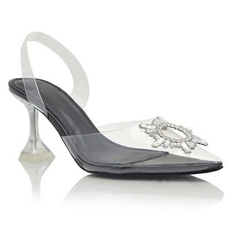 CARMELA Clear Strap Rhinestone Accent Slingback Heeled Sandals