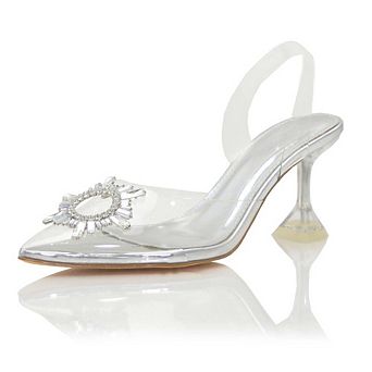 CARMELA Clear Strap Rhinestone Accent Slingback Heeled Sandals