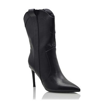 ELCIE Sleek Pointed Toe Stiletto Heel Mid Calf Boots