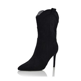 ELCIE Sleek Pointed Toe Stiletto Heel Mid Calf Boots