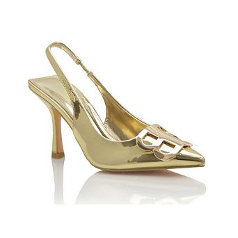 FATIMA Pointed Toe Logo Accent Slingback Heeled Pumps