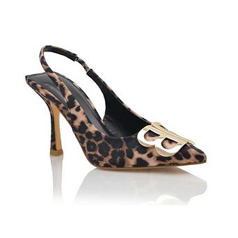 FATIMA Pointed Toe Logo Accent Slingback Heeled Pumps