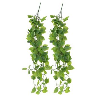 2 pc Plastic Greenery Leaves Artificial Hanging Plants for Home Decor Green 41.3"