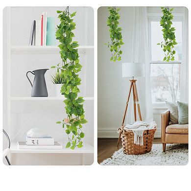 2 Pcs Plastic Greenery Leaves Artificial Hanging Plants for Home Decor Green 41.3"