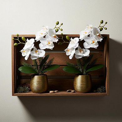 KSIZUIS 2 White Phalaenopsis Faux Orchids in Ceramic Vase, 13in, for Home Office Wedding