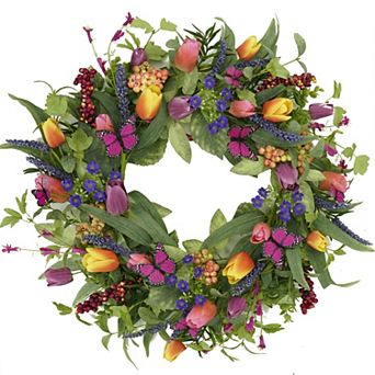 Spring Summer Wreath Eucalyptus Ferns Butterflies Tassels Front Door Indoor Outdoor Home Wedding