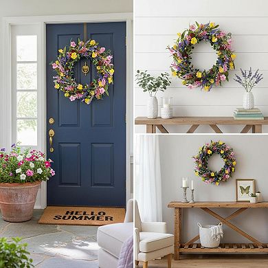 20 Inch Artificial Sunflower Wreath Spring Summer Indoor Outdoor Home Wedding Wall Decor