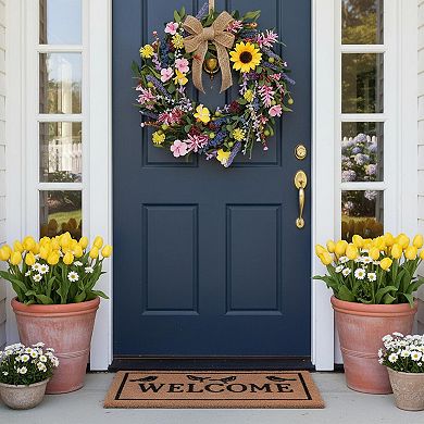 20 Inch Artificial Sunflower Wreath Spring Summer Indoor Outdoor Home Wedding Wall Decor