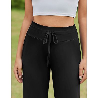 Pinspark Women's High Waisted Wide Leg Yoga Pants UPF50+ Drawstring Sweatpants with 4 Pockets