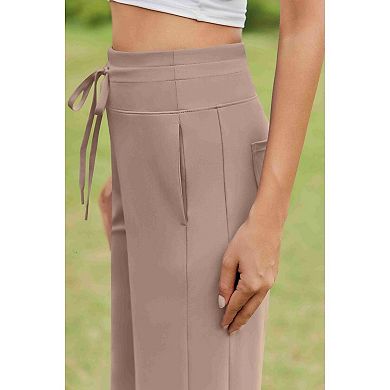Pinspark Women's High Waisted Wide Leg Yoga Pants UPF50+ Drawstring Sweatpants with 4 Pockets