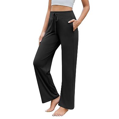 Pinspark Women's High Waisted Wide Leg Yoga Pants UPF50+ Drawstring Sweatpants with 4 Pockets