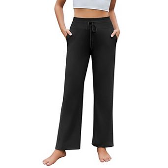 Pinspark Women's High Waisted Wide Leg Yoga Pants UPF50+ Drawstring Sweatpants with 4 Pockets
