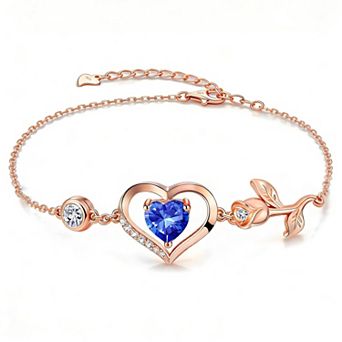 1-Carat Rose Heart-Shaped Bracelet, Moissanite, Lab-Grown Gemstone, Plated Jewelry