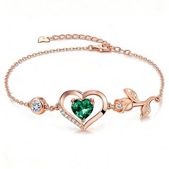 1-Carat Rose Heart-Shaped Bracelet, Moissanite, Lab-Grown Gemstone, Plated Jewelry