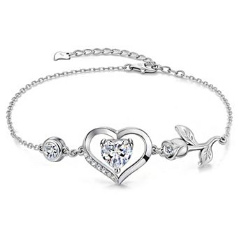 1-Carat Rose Heart-Shaped Bracelet, Moissanite, Lab-Grown Gemstone, Plated Jewelry