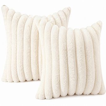 Summer Cozy Faux Throw Pillow Covers 18x18 Set of 2 Decorative Soft Plush Striped Modern Farmhouse