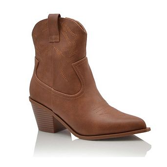 DOLLIE Western Stitch Mid Heel Ankle Cowboy Boots