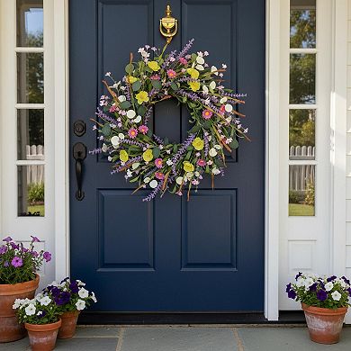 20 Inch Spring Summer Flower Artificial Front Door Wreath Everyday Greenery Eucalyptus Indoor