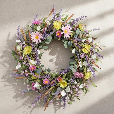 20 Inch Spring Summer Flower Artificial Front Door Wreath Everyday Greenery Eucalyptus Indoor