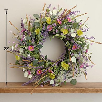 20 Inch Spring Summer Flower Artificial Front Door Wreath Everyday Greenery Eucalyptus Indoor