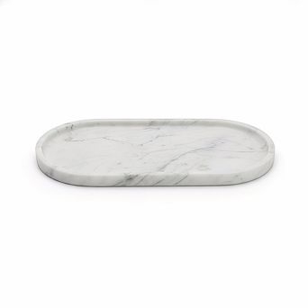 KSIZUIS Natural Marble Oval Tray 11.6" White Gray Stone Catchall Organizer for Bathroom Kitchen