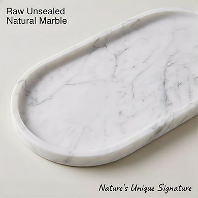 KSIZUIS Natural Marble Oval Tray 11.6" White Gray Stone Catchall Organizer for Bathroom Kitchen