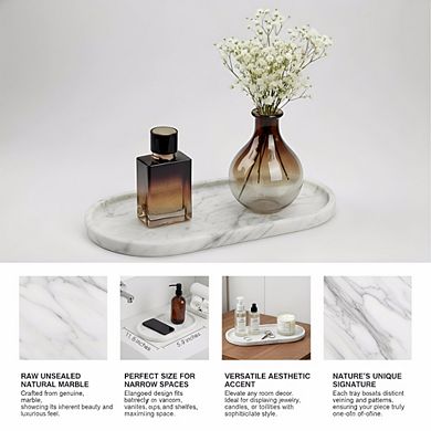 KSIZUIS Natural Marble Oval Tray 11.6" White Gray Stone Catchall Organizer for Bathroom Kitchen